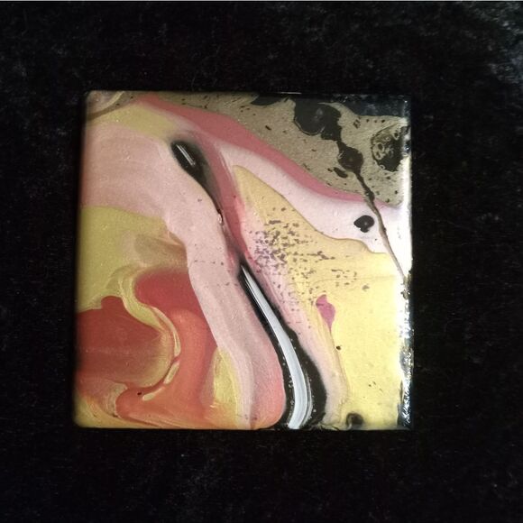 4" x 4" Original Art by Cleveland Paint Flow Artist. Ceramic Coasters Cork Back - Picture 2 of 9